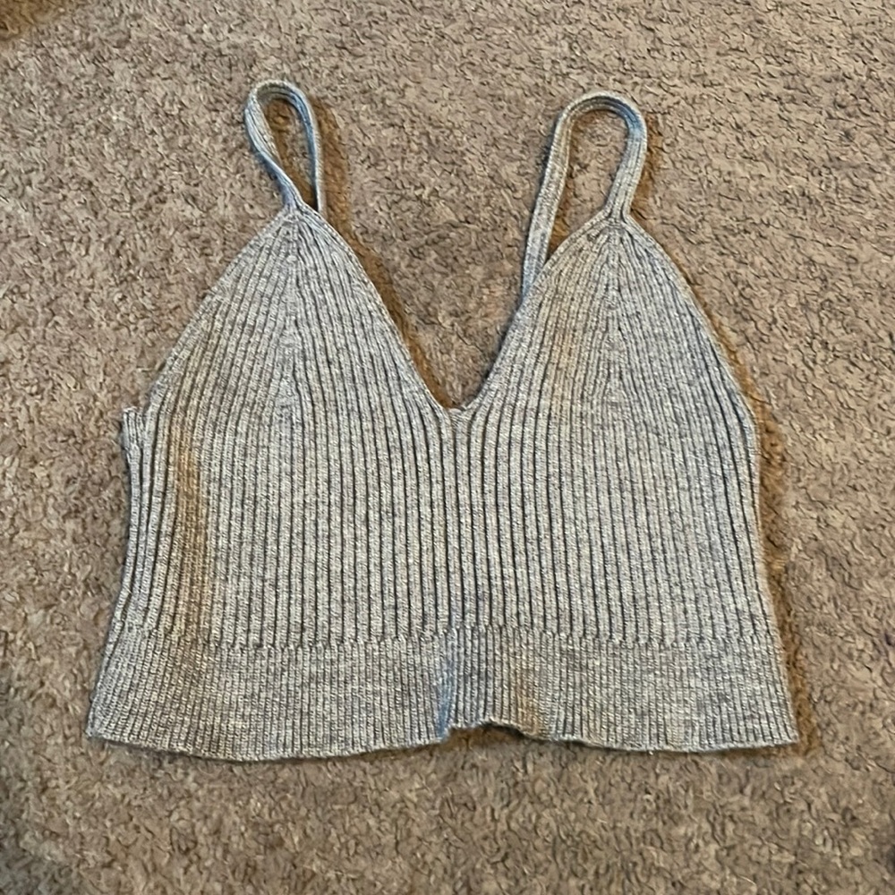 Gray halter crop top. Crocheted